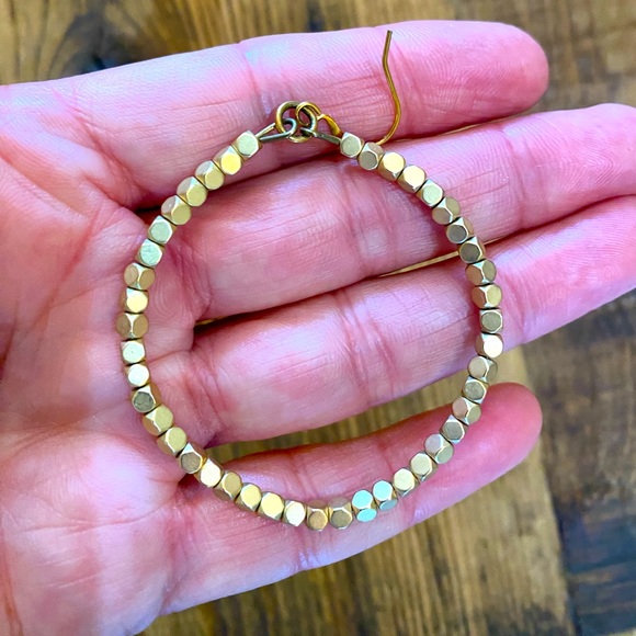 Gold Hammered Hoops, 2” - Picture 3 of 4